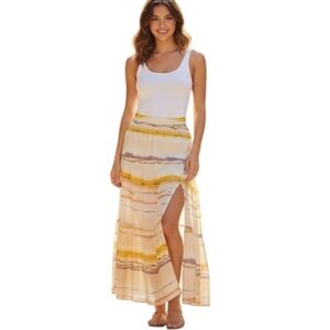 Nine West Striped Multicolor Linen Feel Maxi Skirt